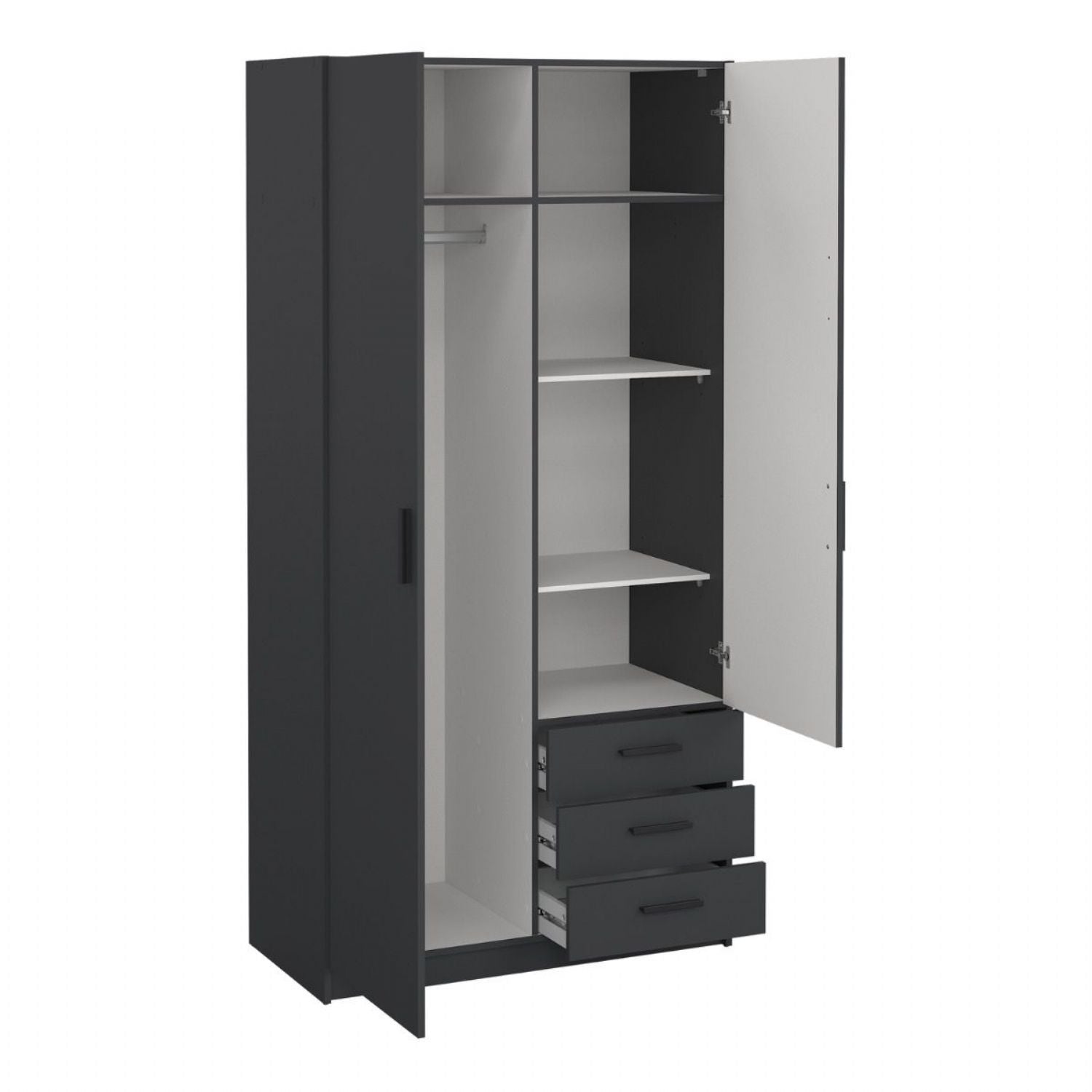 Sprint Wardrobe with 2 Doors + 3 Drawers in Matt Grey