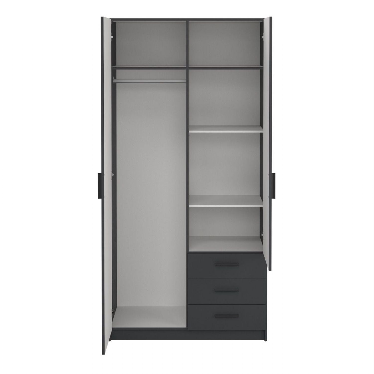 Sprint Wardrobe with 2 Doors + 3 Drawers in Matt Grey