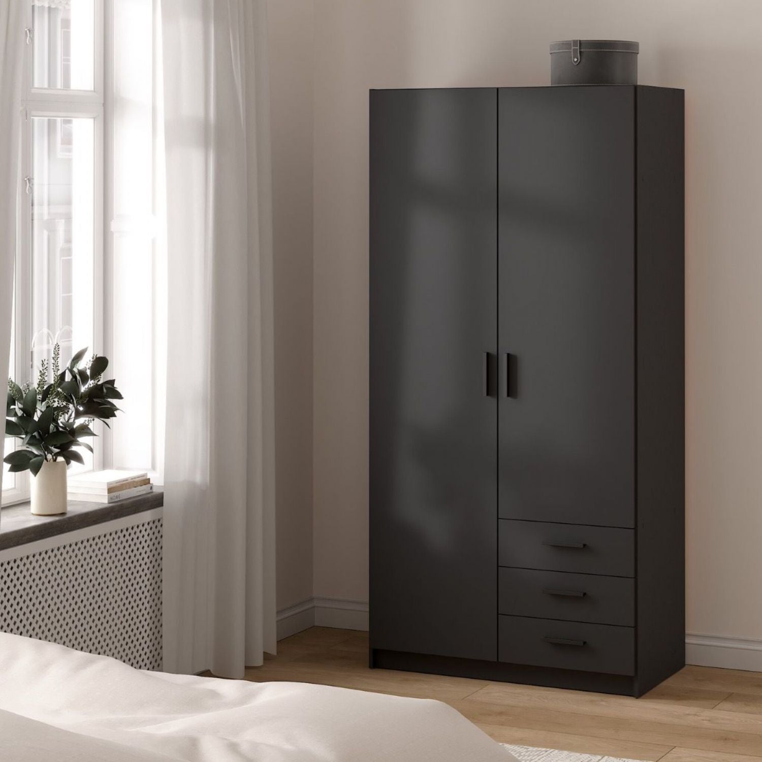 Sprint Wardrobe with 2 Doors + 3 Drawers in Matt Grey