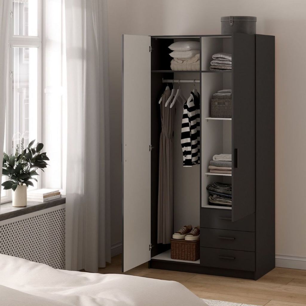 Sprint Wardrobe with 2 Doors + 3 Drawers in Matt Grey