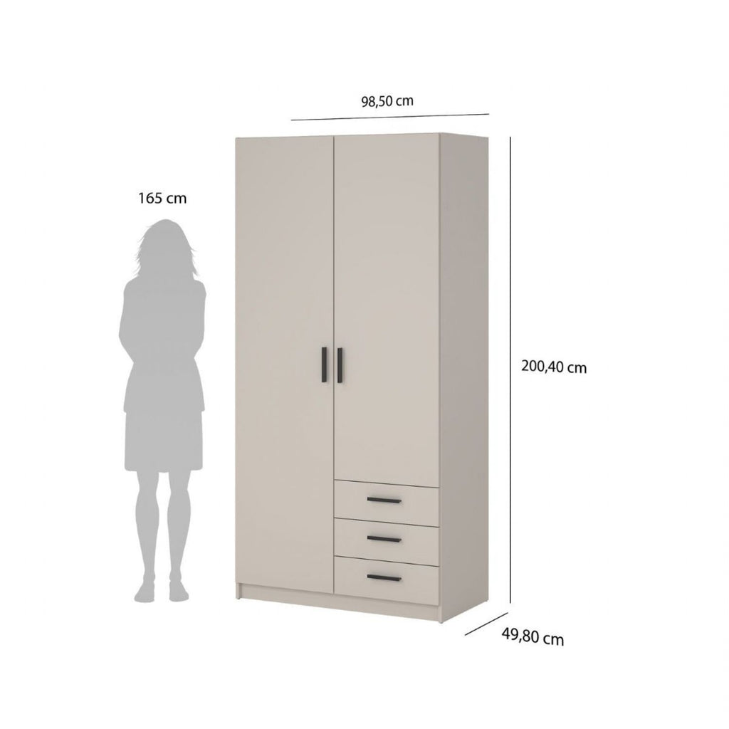 Sprint Wardrobe with 2 Doors + 3 Drawers in Cashmere