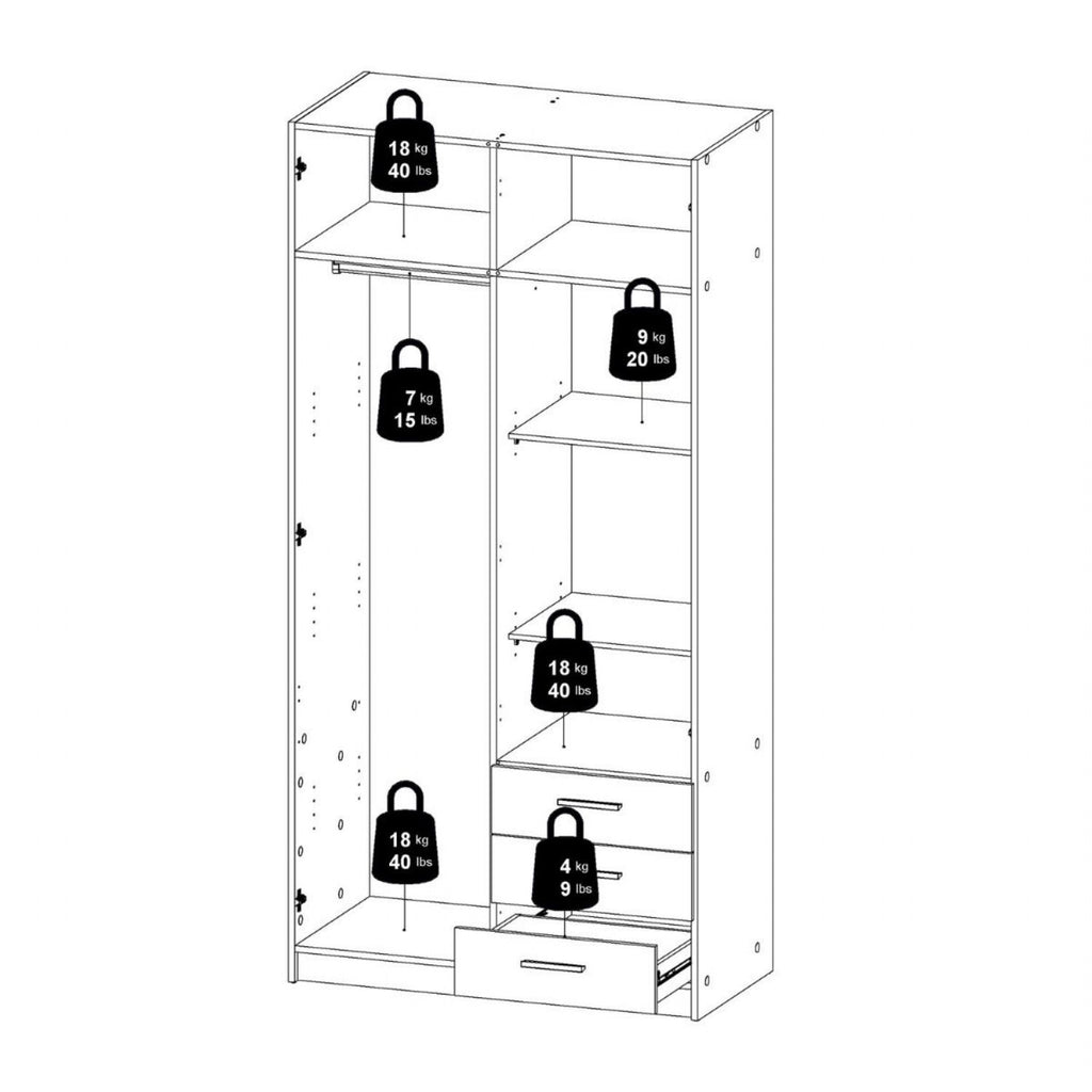 Sprint Wardrobe with 2 Doors + 3 Drawers in Cashmere