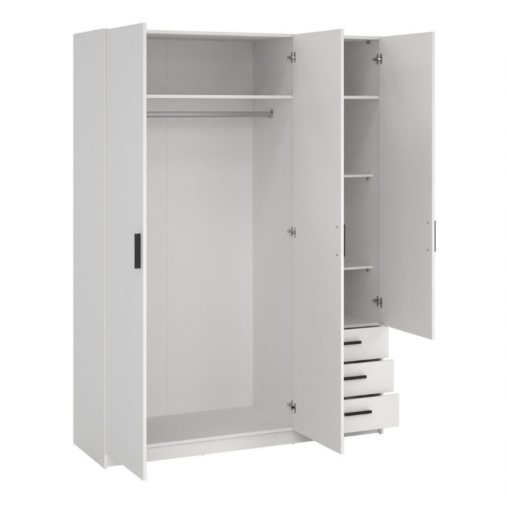 Sprint Wardrobe with 3 Doors + 3 Drawers in White