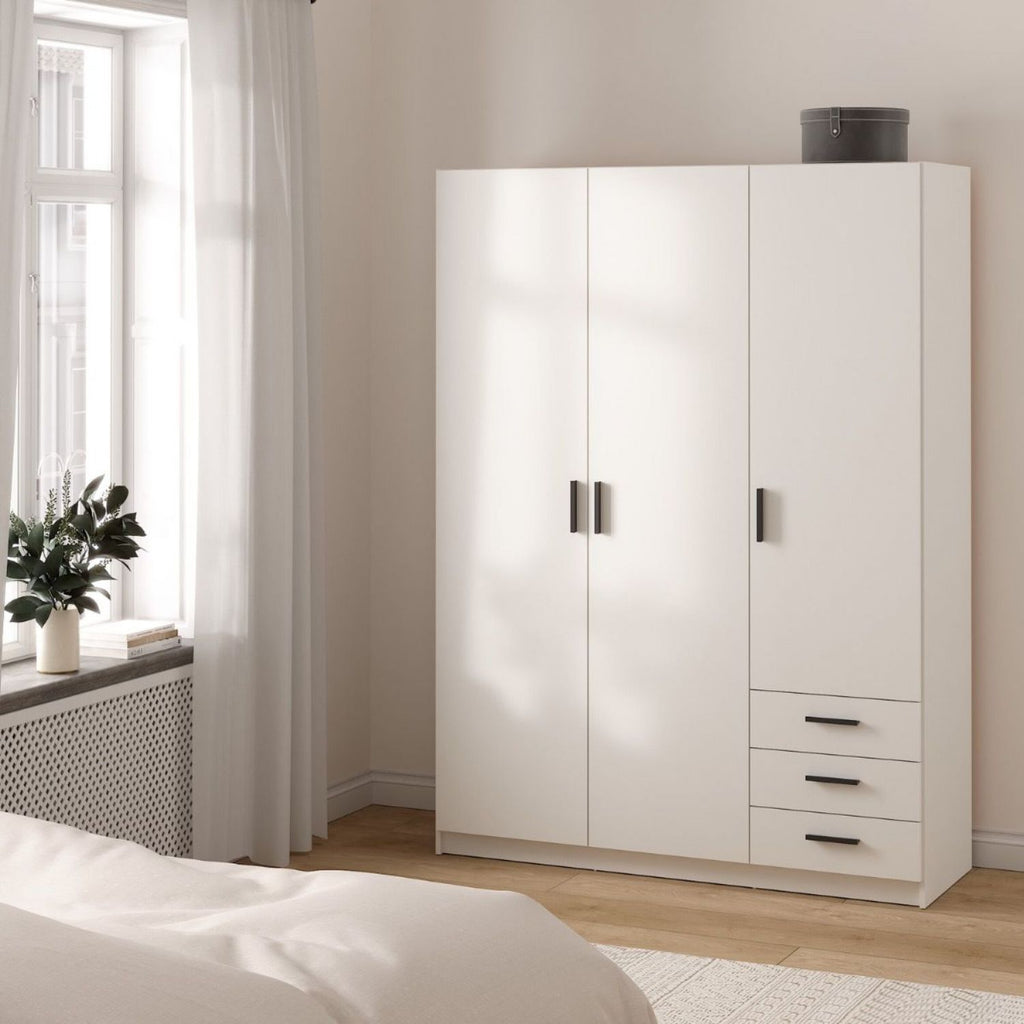 Sprint Wardrobe with 3 Doors + 3 Drawers in White