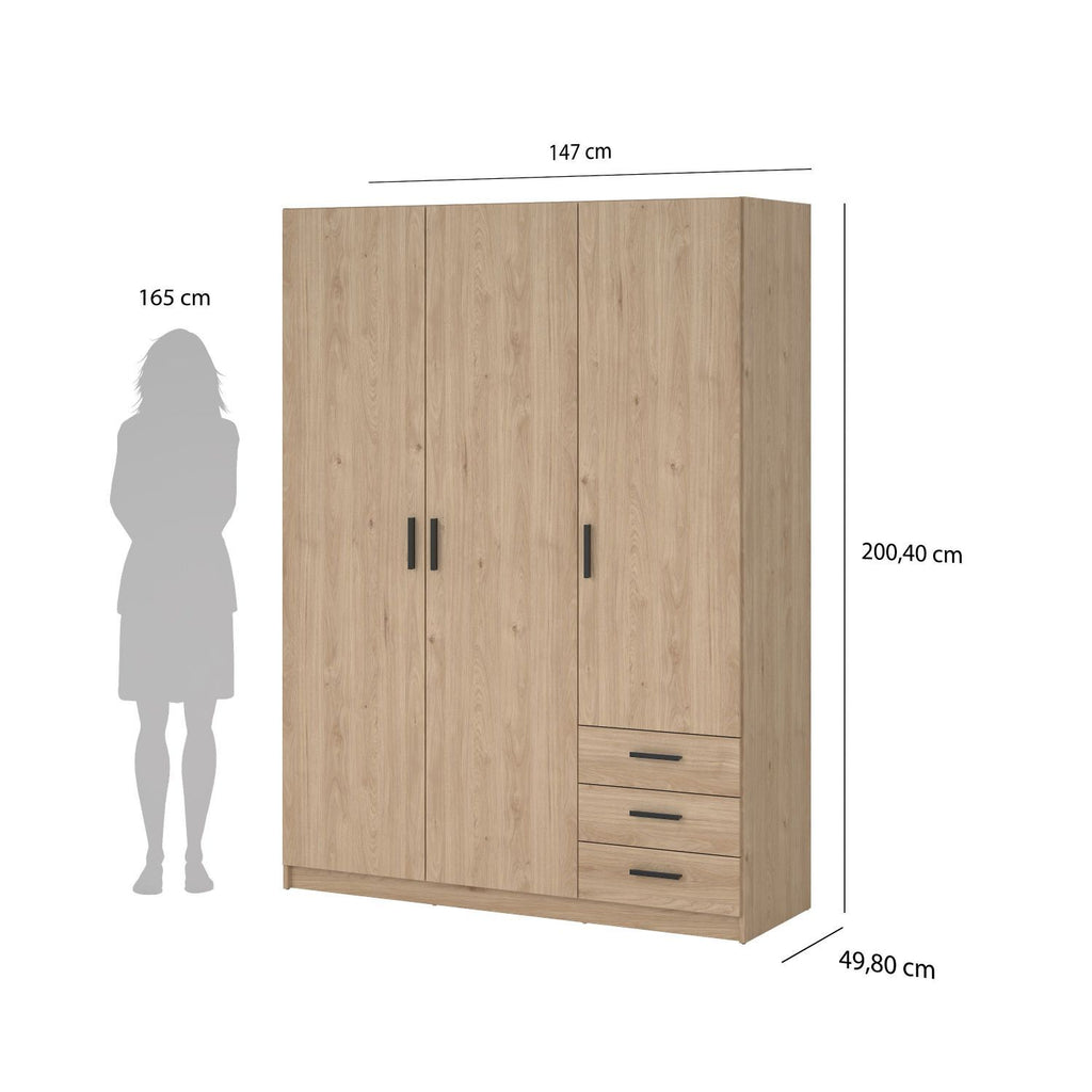 Sprint Wardrobe with 3 Doors + 3 Drawers in Jackson Hickory