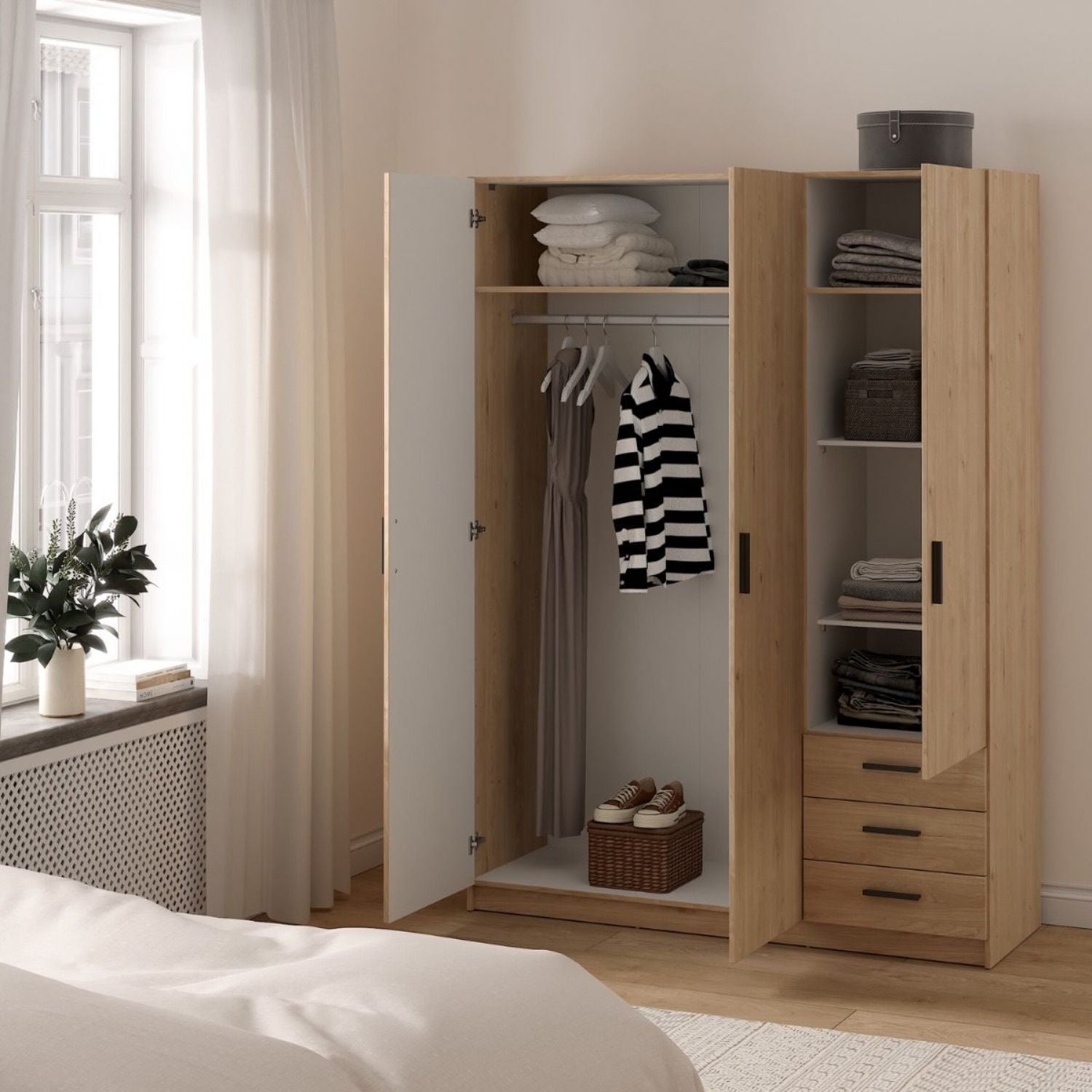 Sprint Wardrobe with 3 Doors + 3 Drawers in Jackson Hickory