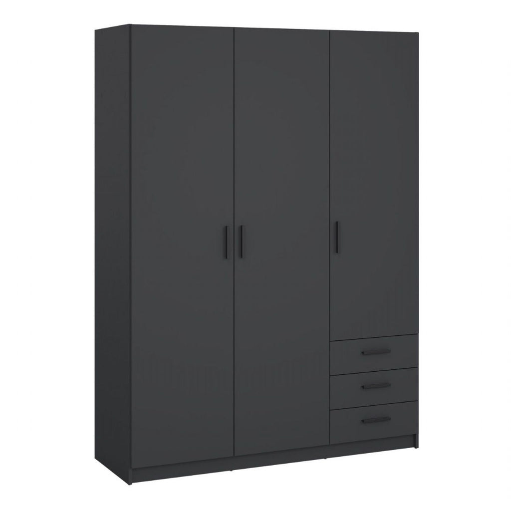 Sprint Wardrobe with 3 Doors + 3 Drawers in Matt Grey