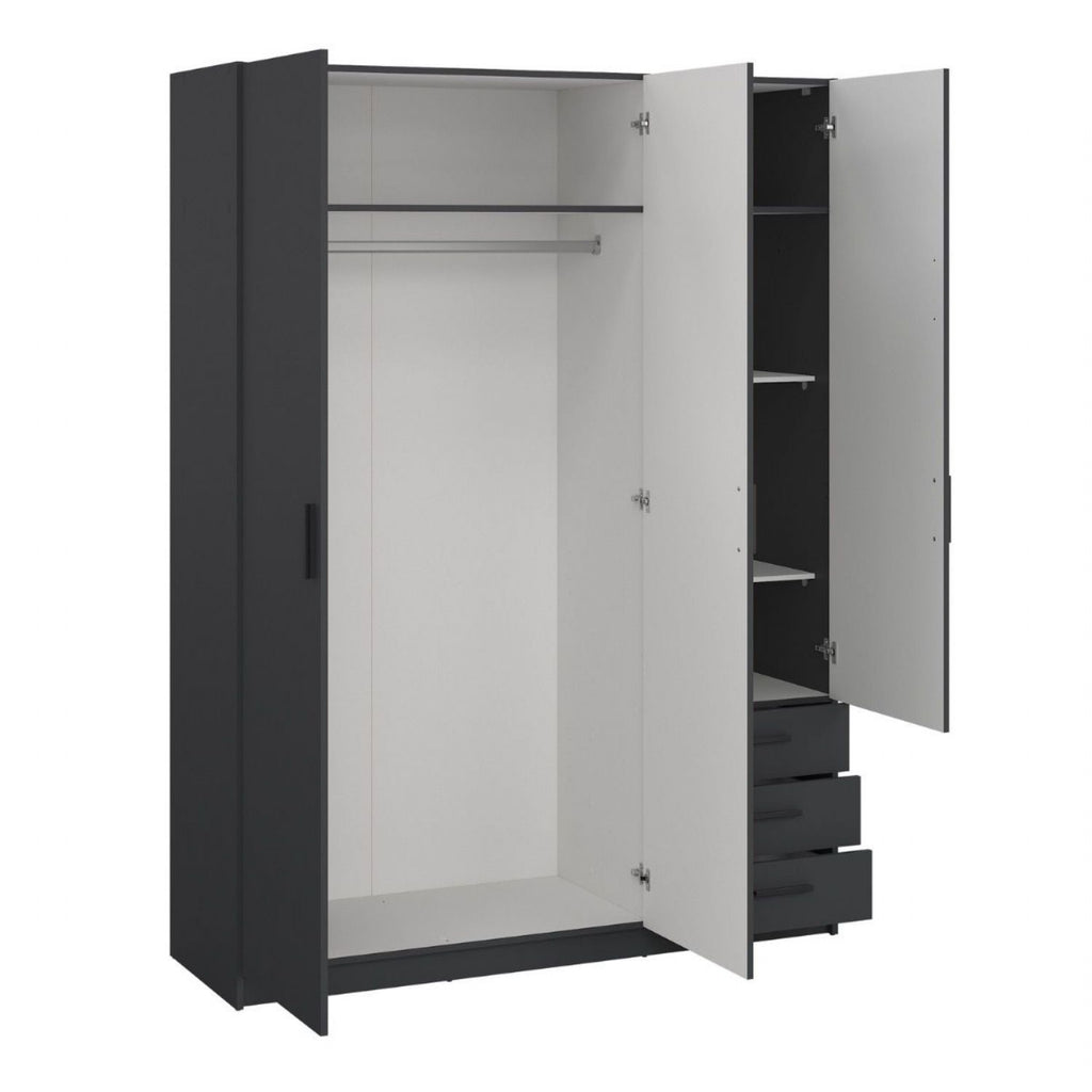 Sprint Wardrobe with 3 Doors + 3 Drawers in Matt Grey