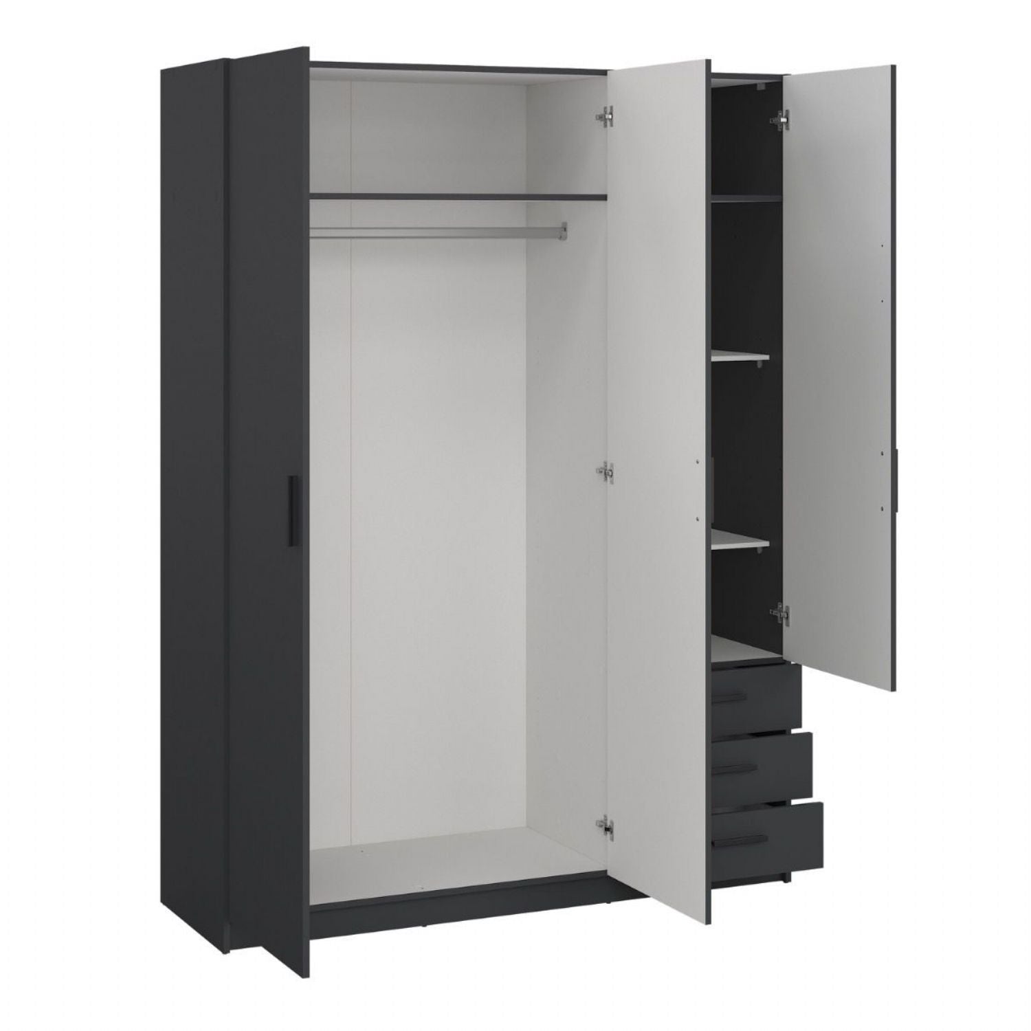 Sprint Wardrobe with 3 Doors + 3 Drawers in Matt Grey