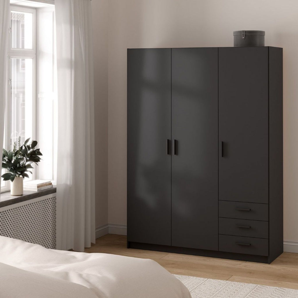 Sprint Wardrobe with 3 Doors + 3 Drawers in Matt Grey