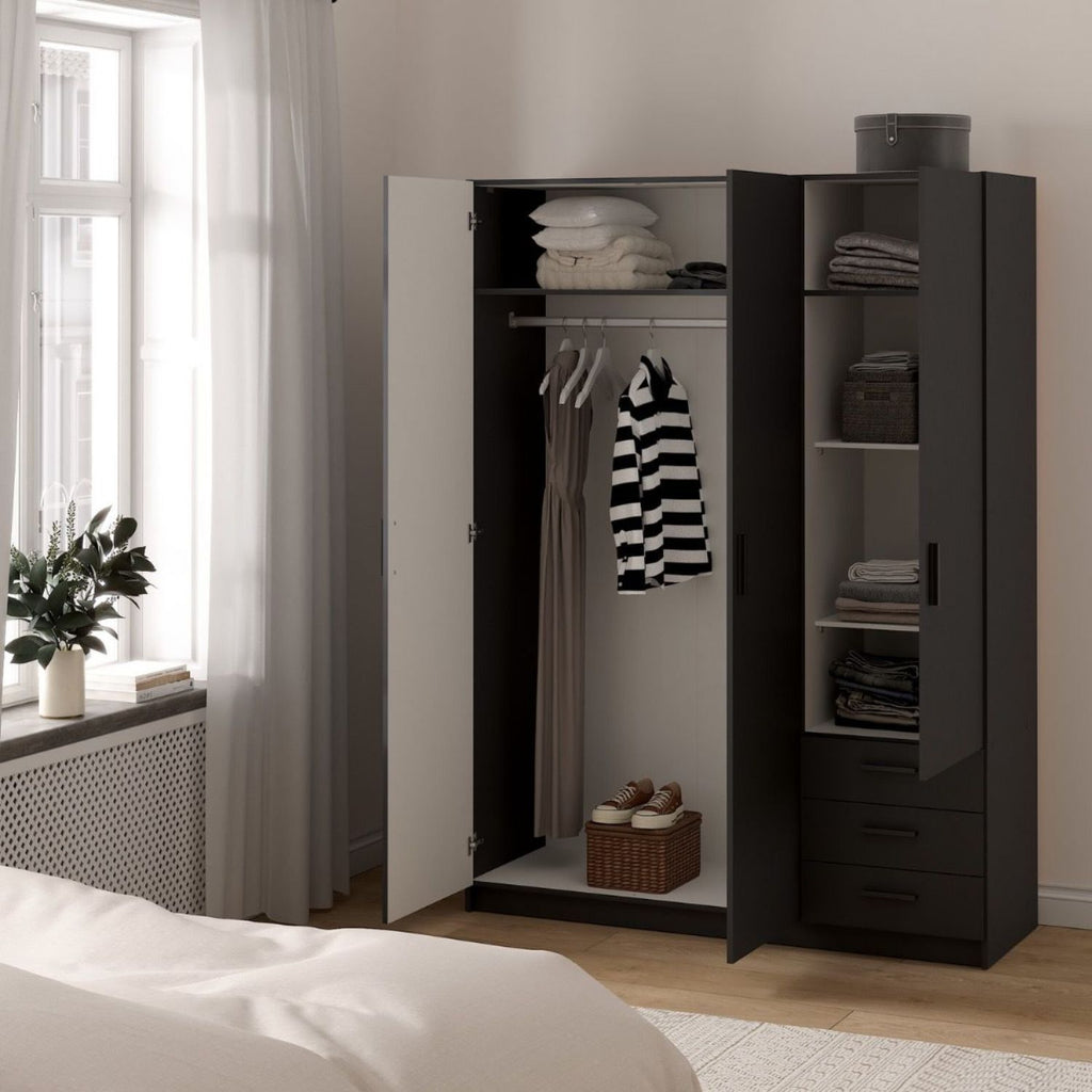 Sprint Wardrobe with 3 Doors + 3 Drawers in Matt Grey