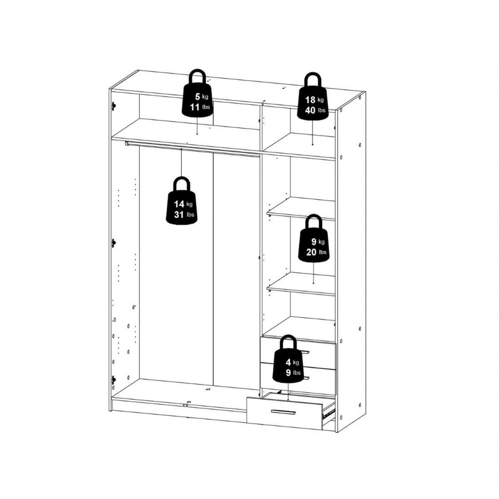 Sprint Wardrobe with 3 Doors + 3 Drawers in Cashmere