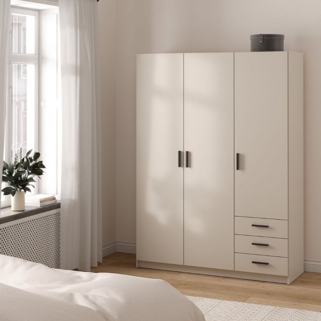 Sprint Wardrobe with 3 Doors + 3 Drawers in Cashmere