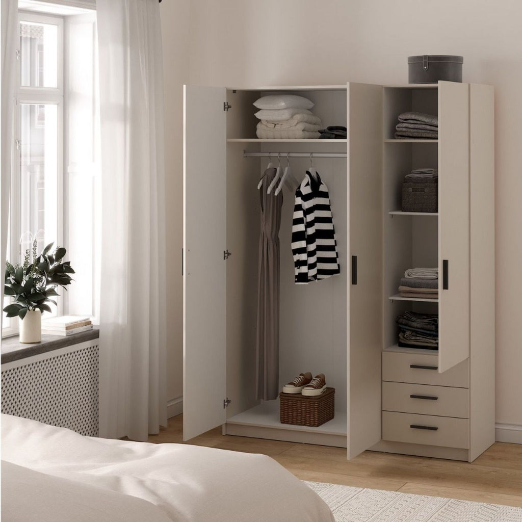 Sprint Wardrobe with 3 Doors + 3 Drawers in Cashmere