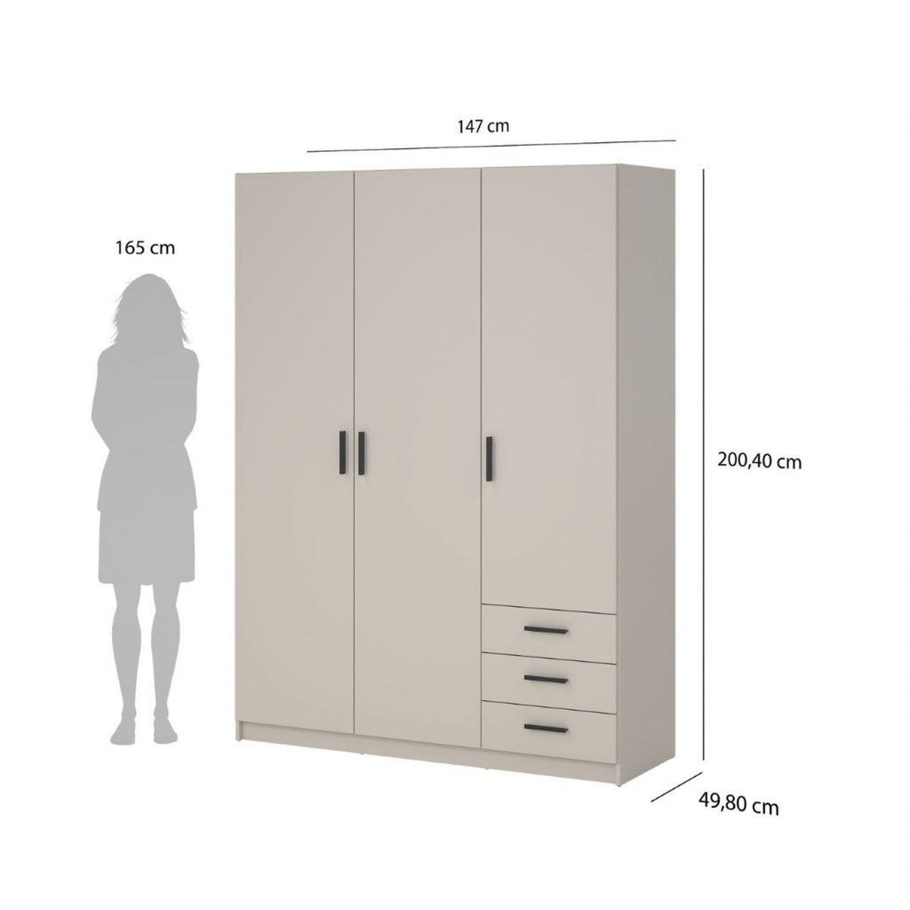 Sprint Wardrobe with 3 Doors + 3 Drawers in Cashmere