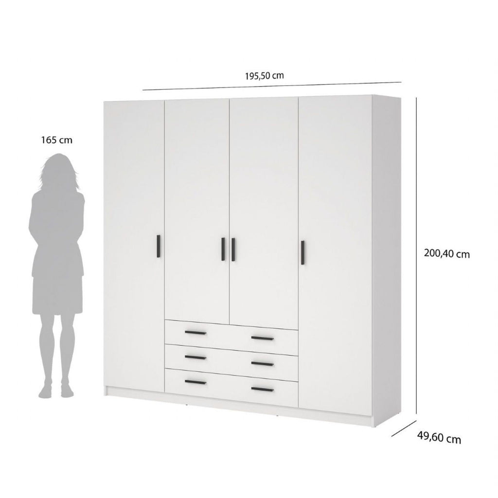 Sprint Wardrobe with 4 Doors + 3 Drawers in White