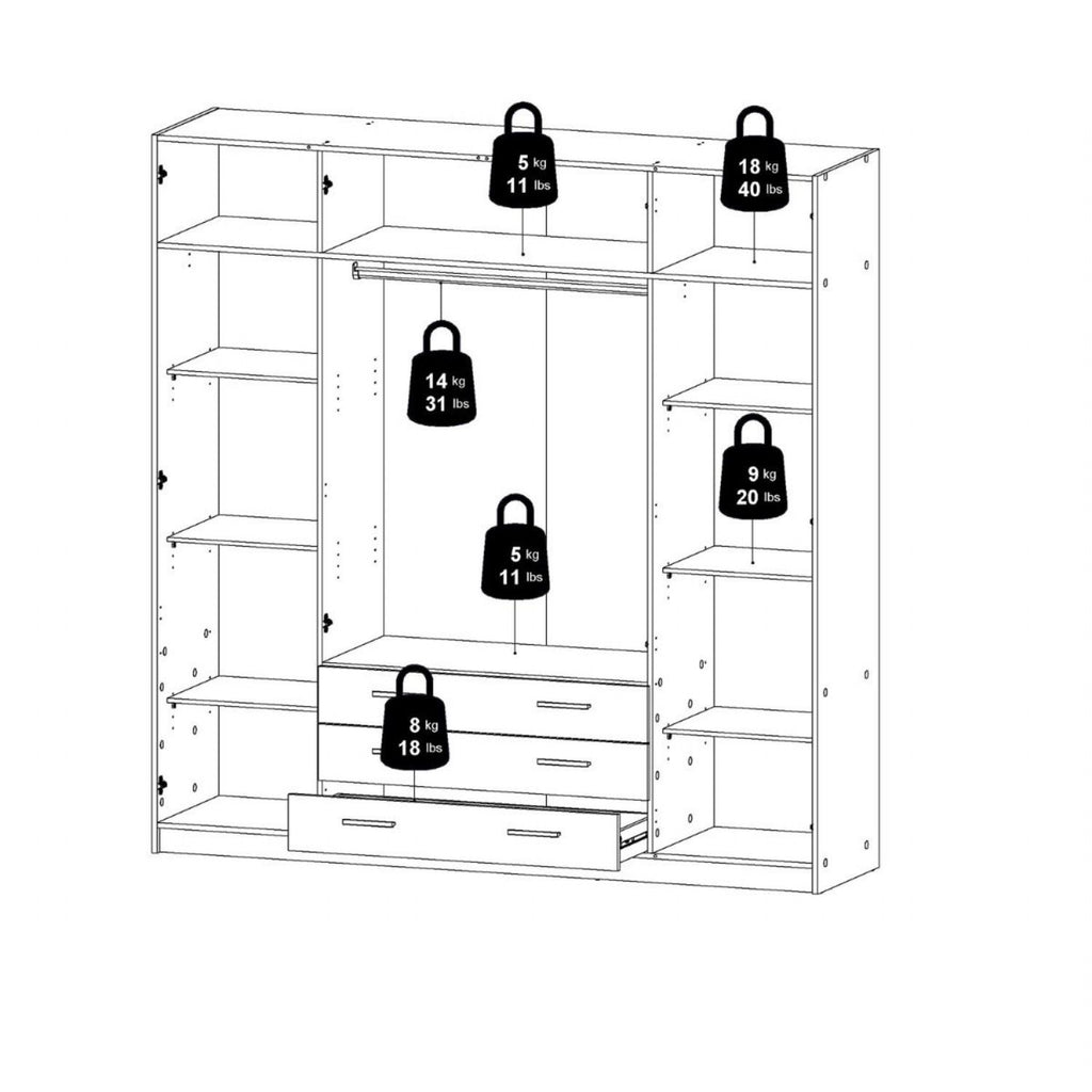 Sprint Wardrobe with 4 Doors + 3 Drawers in White