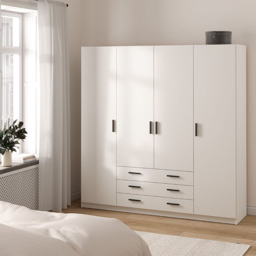 Sprint Wardrobe with 4 Doors + 3 Drawers in White