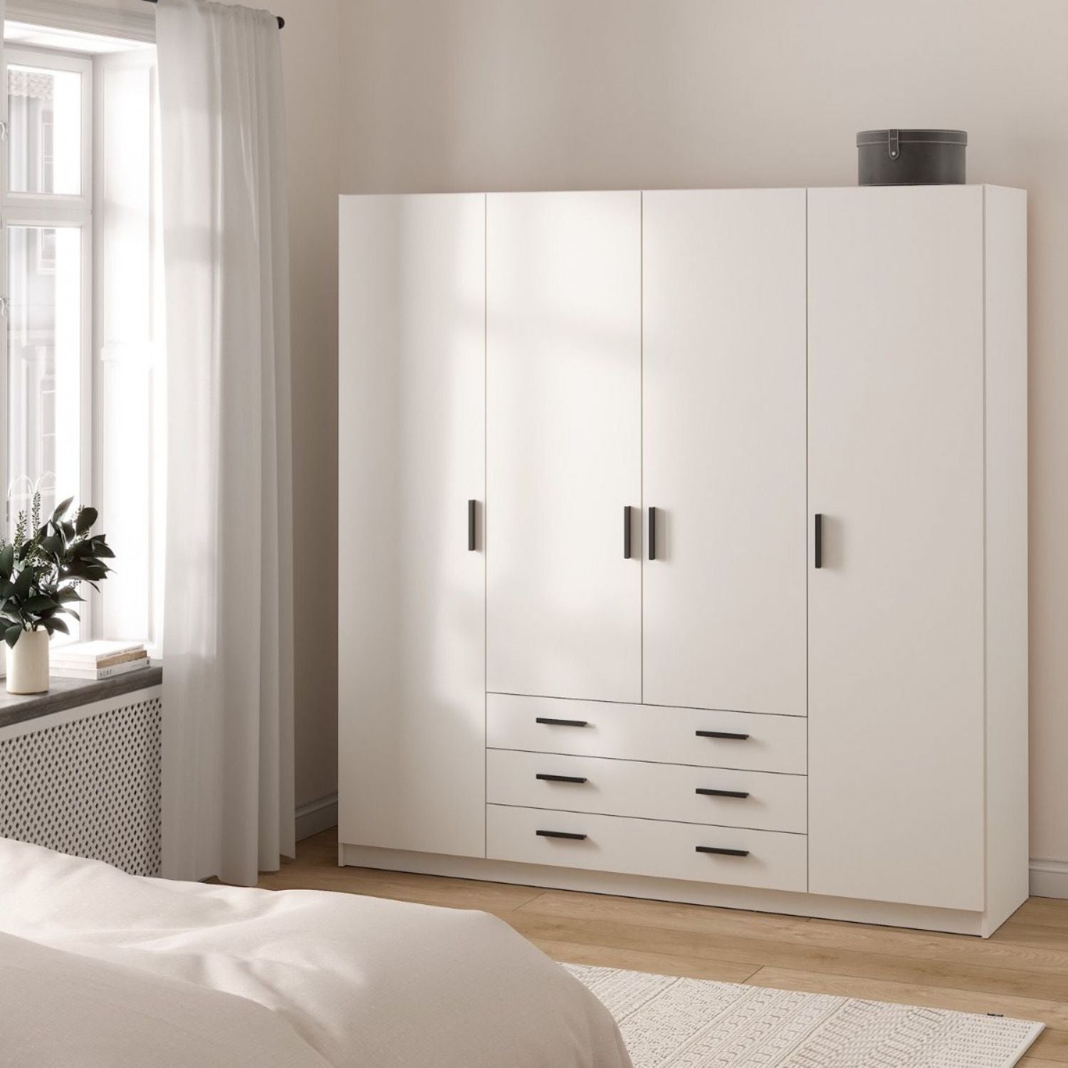 Sprint Wardrobe with 4 Doors + 3 Drawers in White