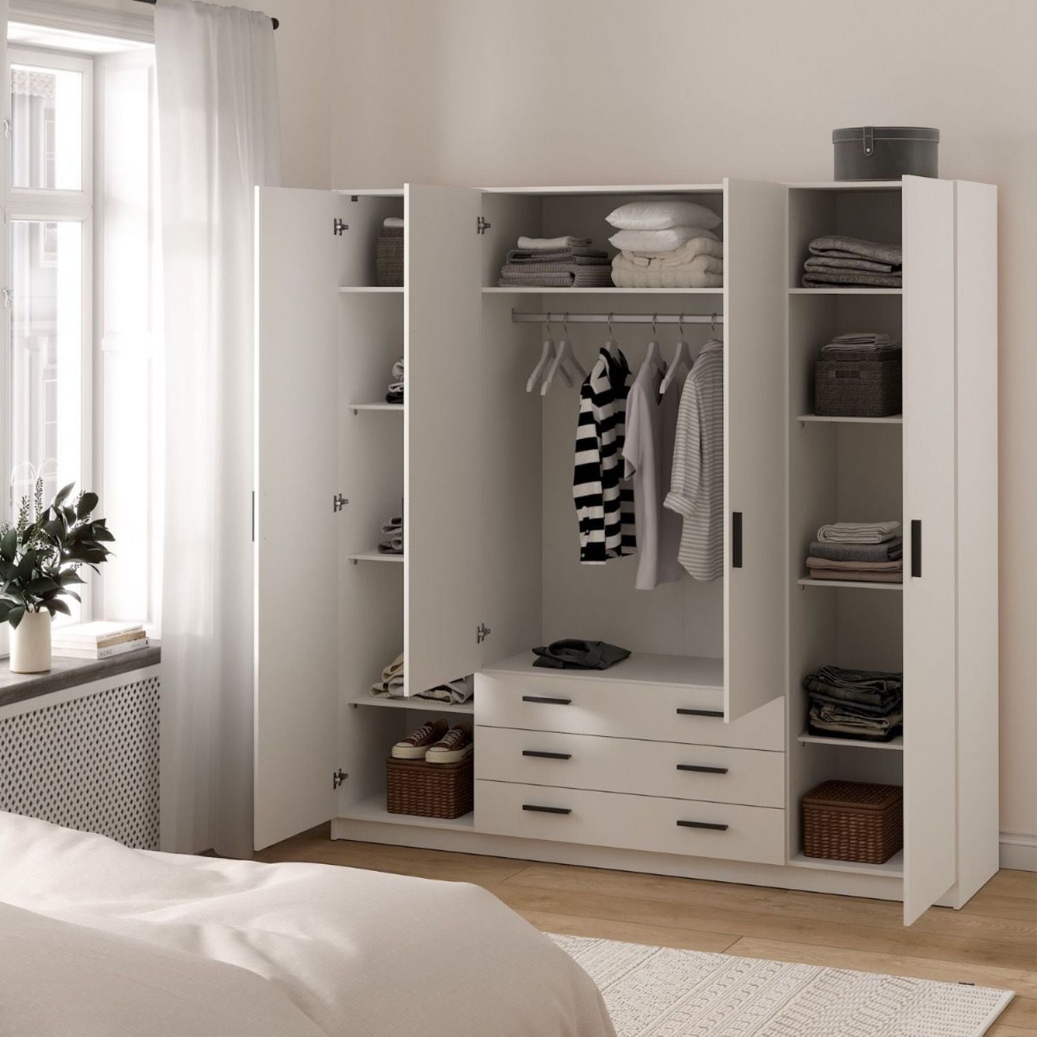 Sprint Wardrobe with 4 Doors + 3 Drawers in White
