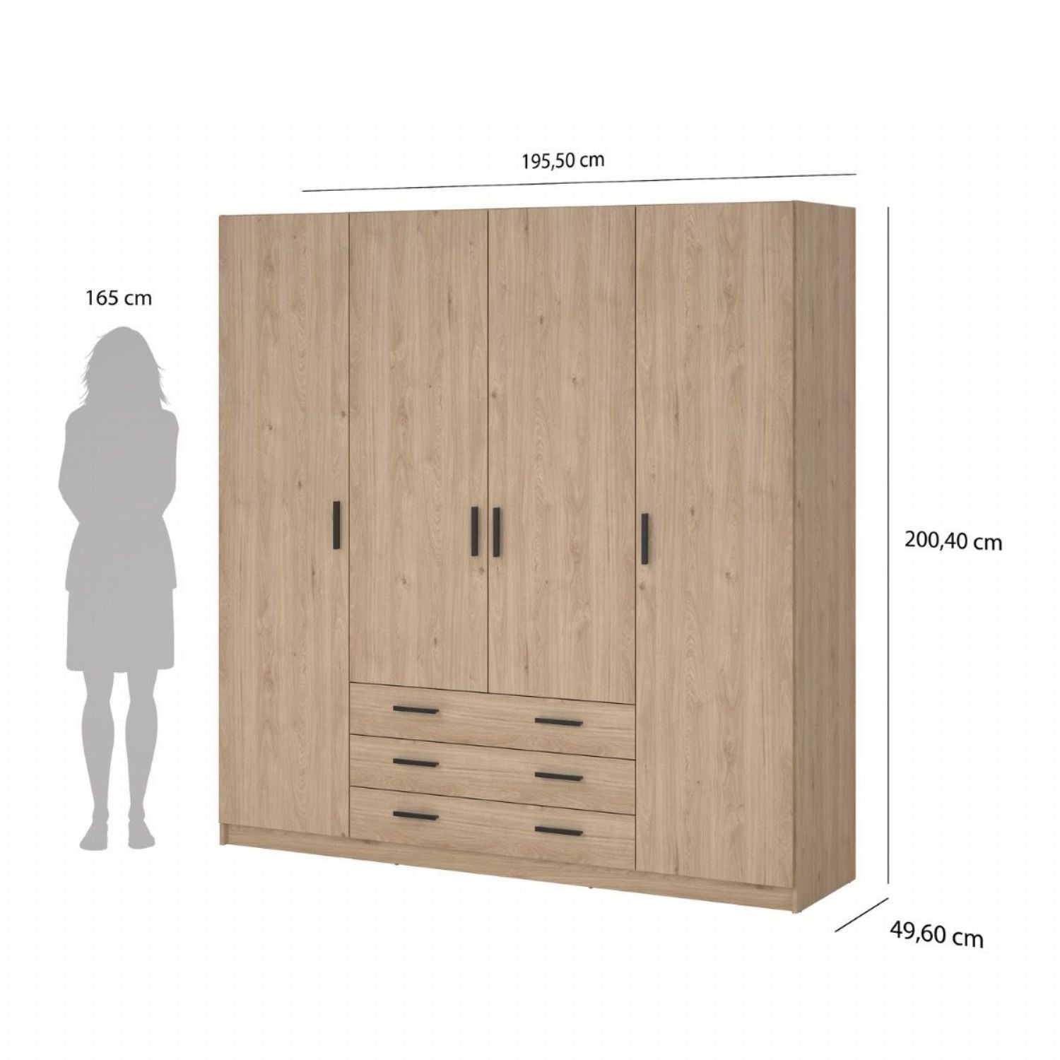 Sprint Wardrobe with 4 Doors + 3 Drawers in Jackson Hickory