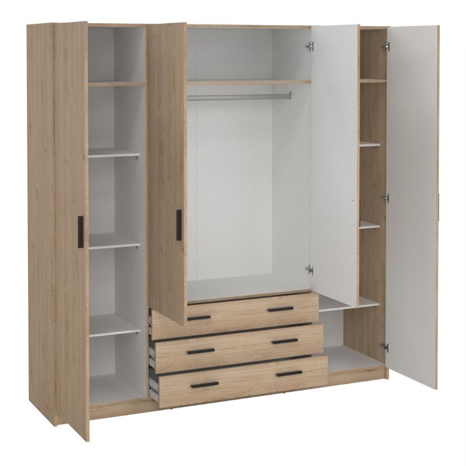Sprint Wardrobe with 4 Doors + 3 Drawers in Jackson Hickory
