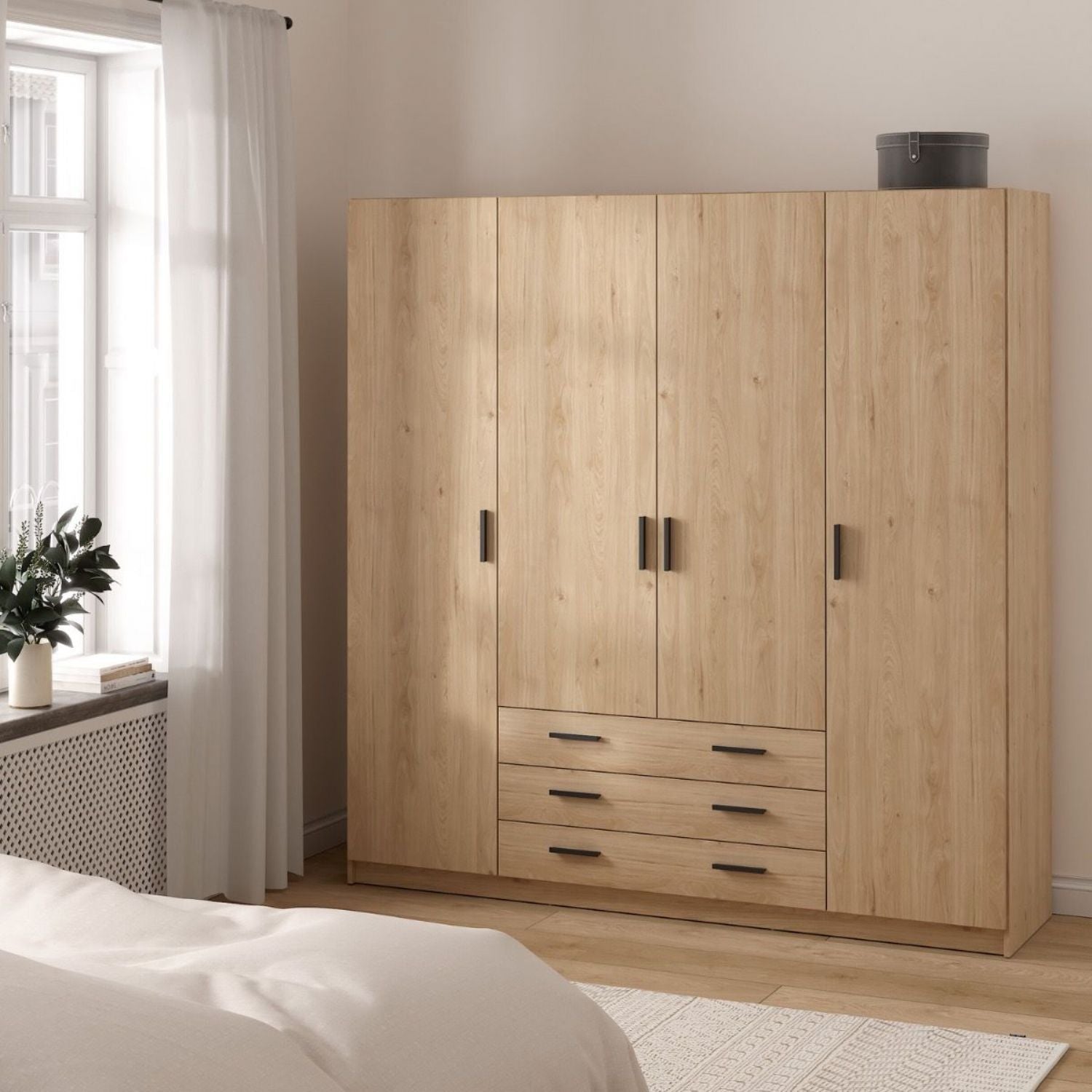 Sprint Wardrobe with 4 Doors + 3 Drawers in Jackson Hickory
