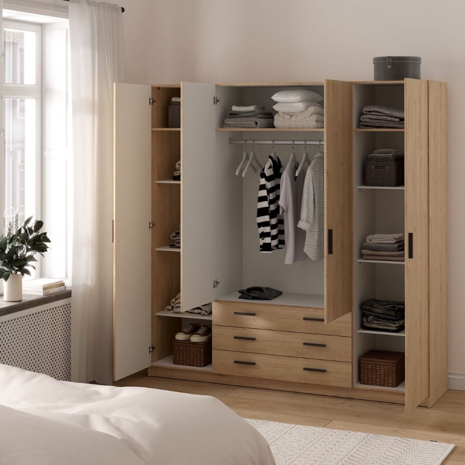 Sprint Wardrobe with 4 Doors + 3 Drawers in Jackson Hickory