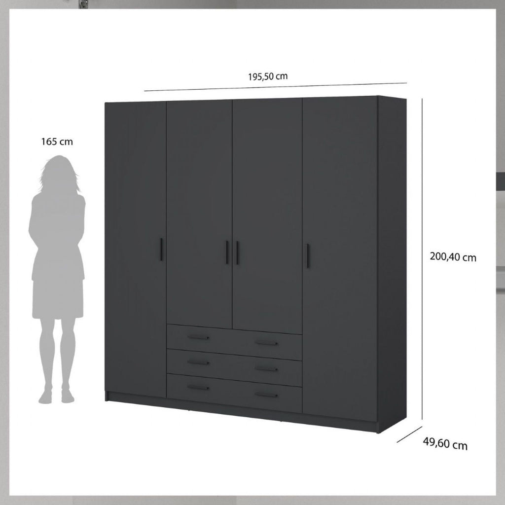 Sprint Wardrobe with 4 Doors + 3 Drawers in Matt Grey