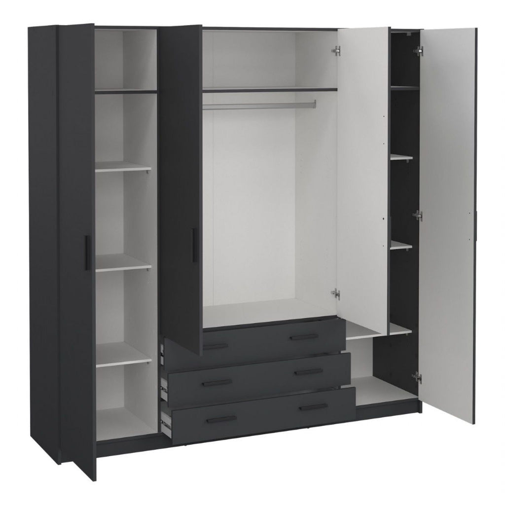 Sprint Wardrobe with 4 Doors + 3 Drawers in Matt Grey