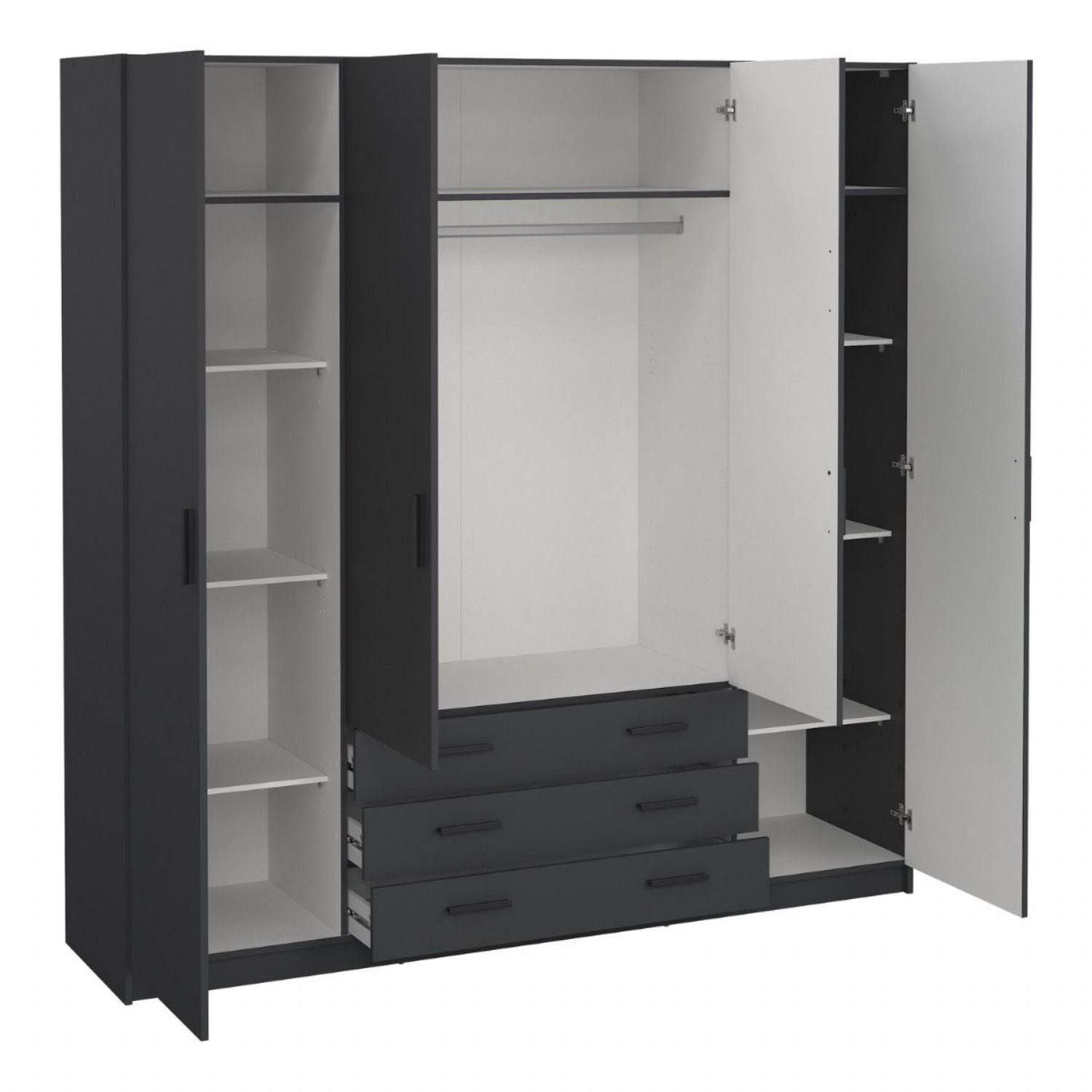 Sprint Wardrobe with 4 Doors + 3 Drawers in Matt Grey