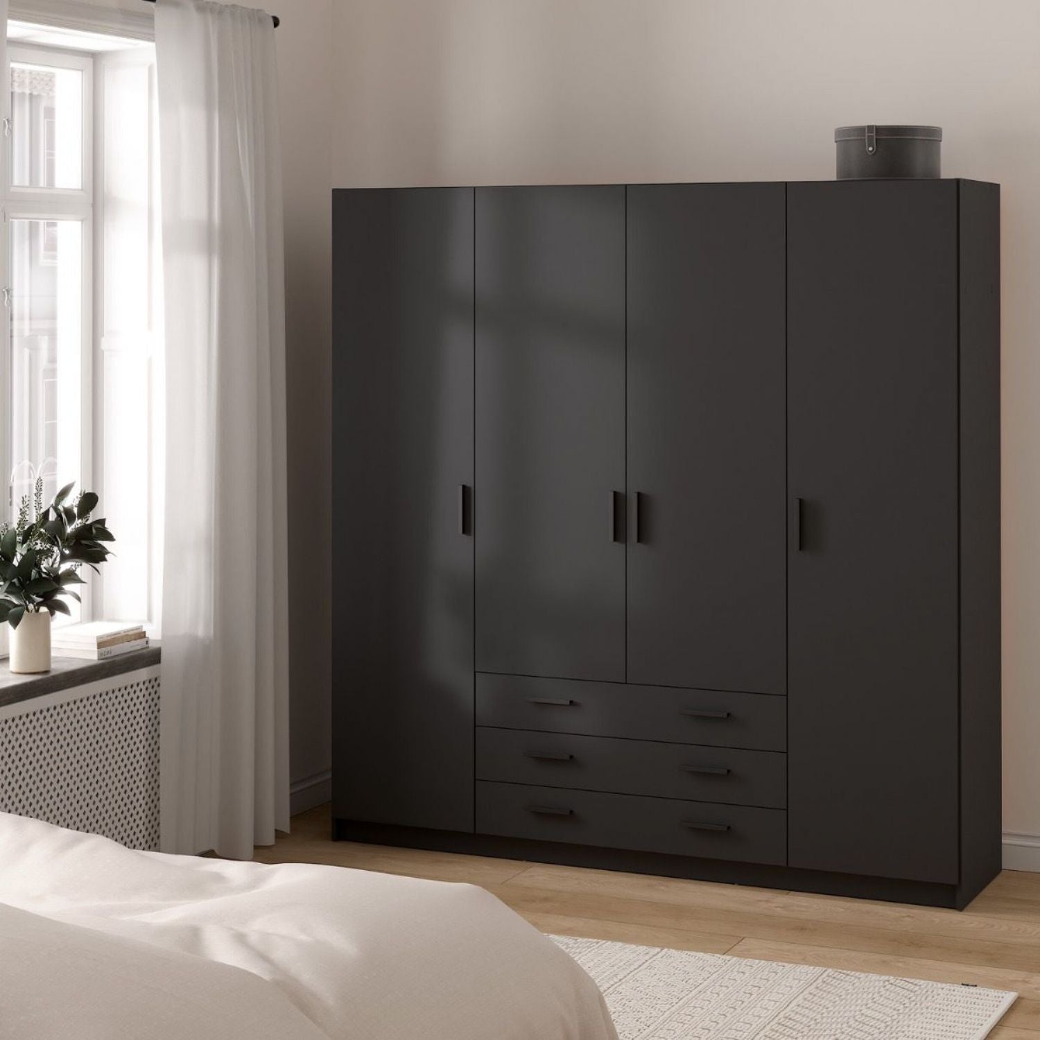 Sprint Wardrobe with 4 Doors + 3 Drawers in Matt Grey