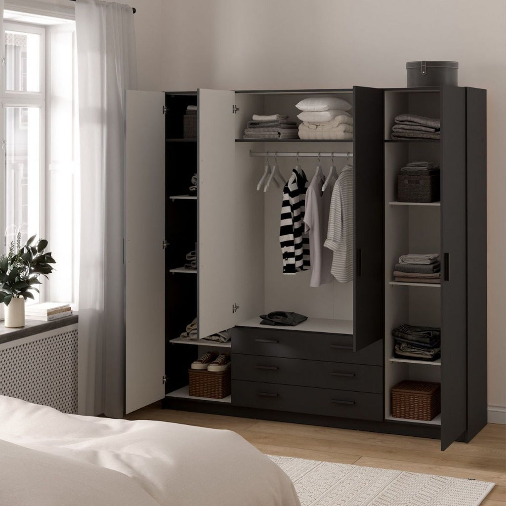 Sprint Wardrobe with 4 Doors + 3 Drawers in Matt Grey