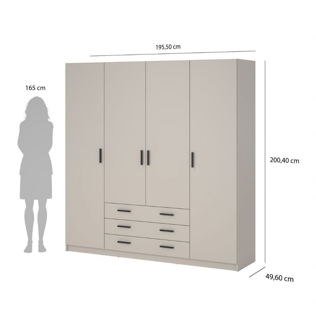 Sprint Wardrobe with 4 Doors + 3 Drawers in Cashmere