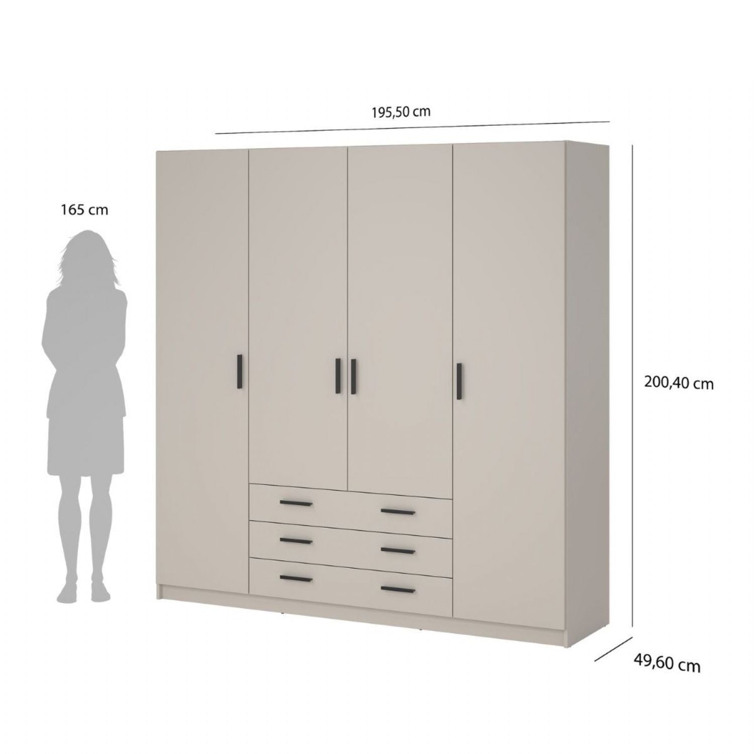 Sprint Wardrobe with 4 Doors + 3 Drawers in Cashmere