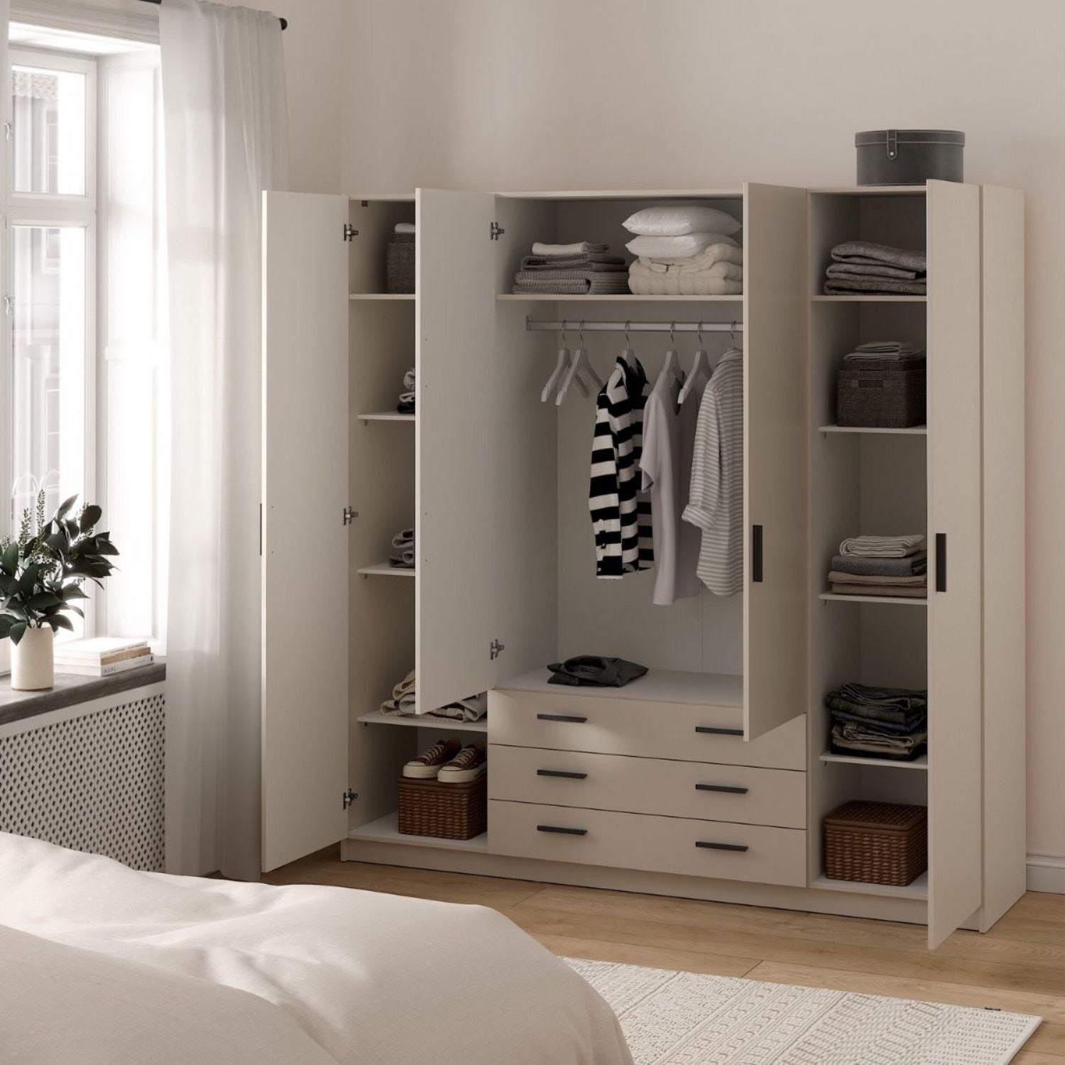 Sprint Wardrobe with 4 Doors + 3 Drawers in Cashmere
