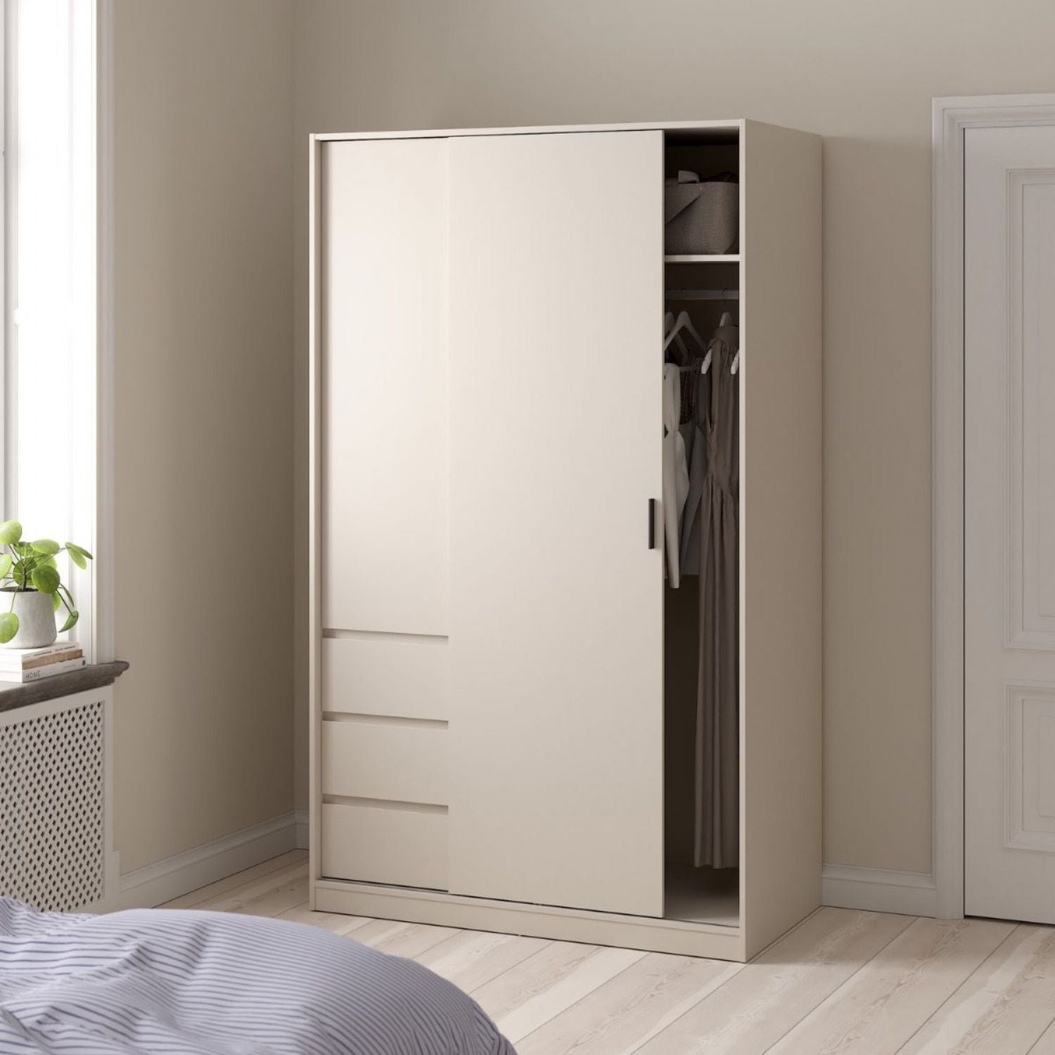 Naia Wardrobe with 1 Sliding Door 1 Std Door & 3 Drawers in Cashmere