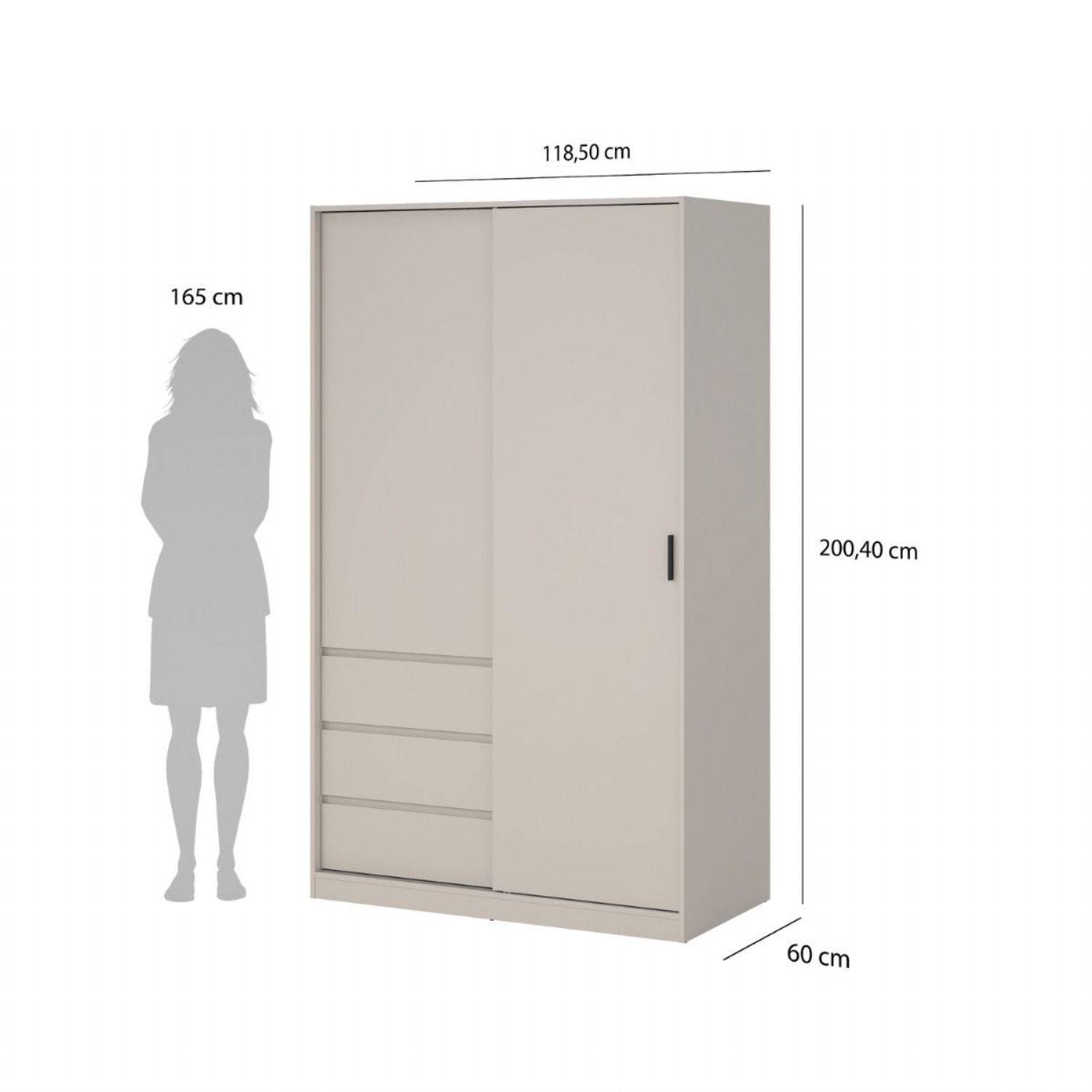 Naia Wardrobe with 1 Sliding Door 1 Std Door & 3 Drawers in Cashmere