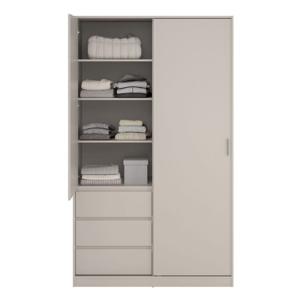 Naia Wardrobe with 1 Sliding Door 1 Std Door & 3 Drawers in Cashmere