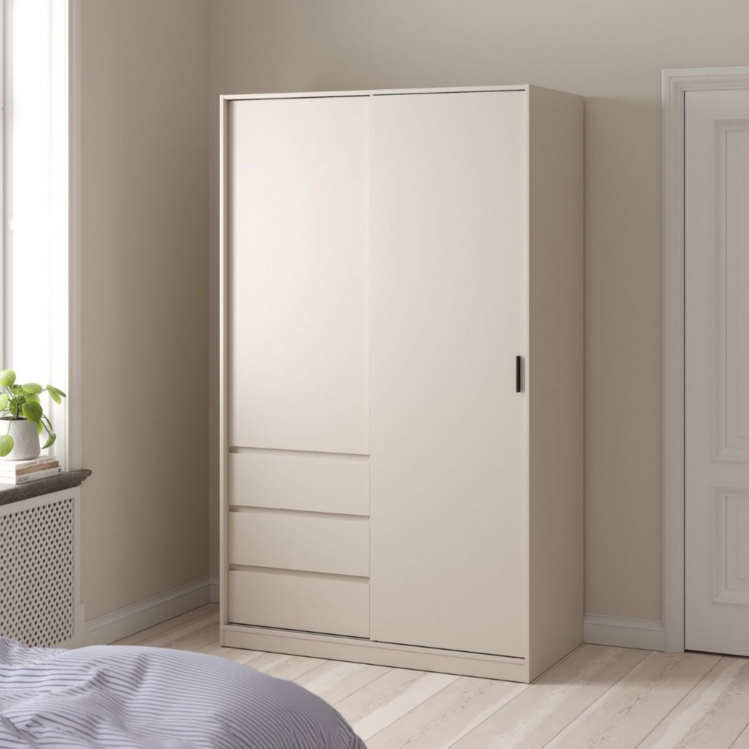 Naia Wardrobe with 1 Sliding Door 1 Std Door & 3 Drawers in Cashmere