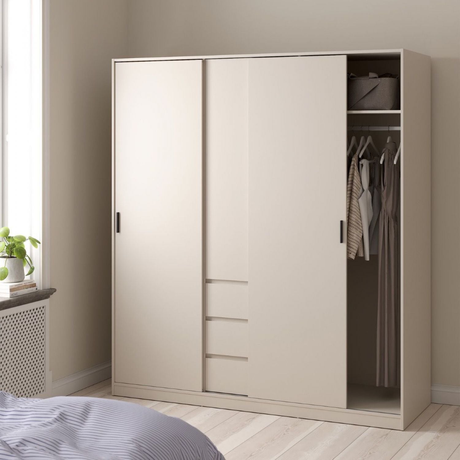 Naia Wardrobe with 2 sliding Doors 1 Door 3 Drawers in Cashmere