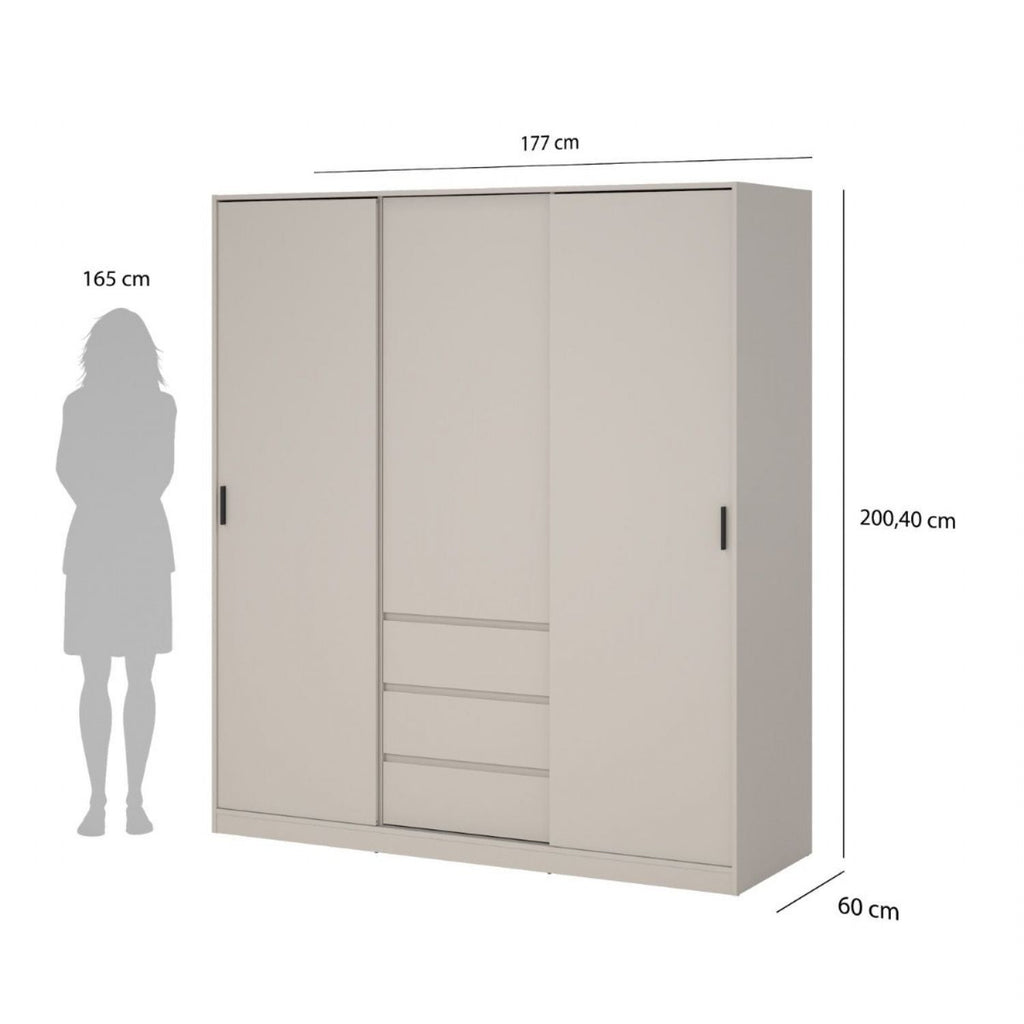 Naia Wardrobe with 2 sliding Doors 1 Door 3 Drawers in Cashmere