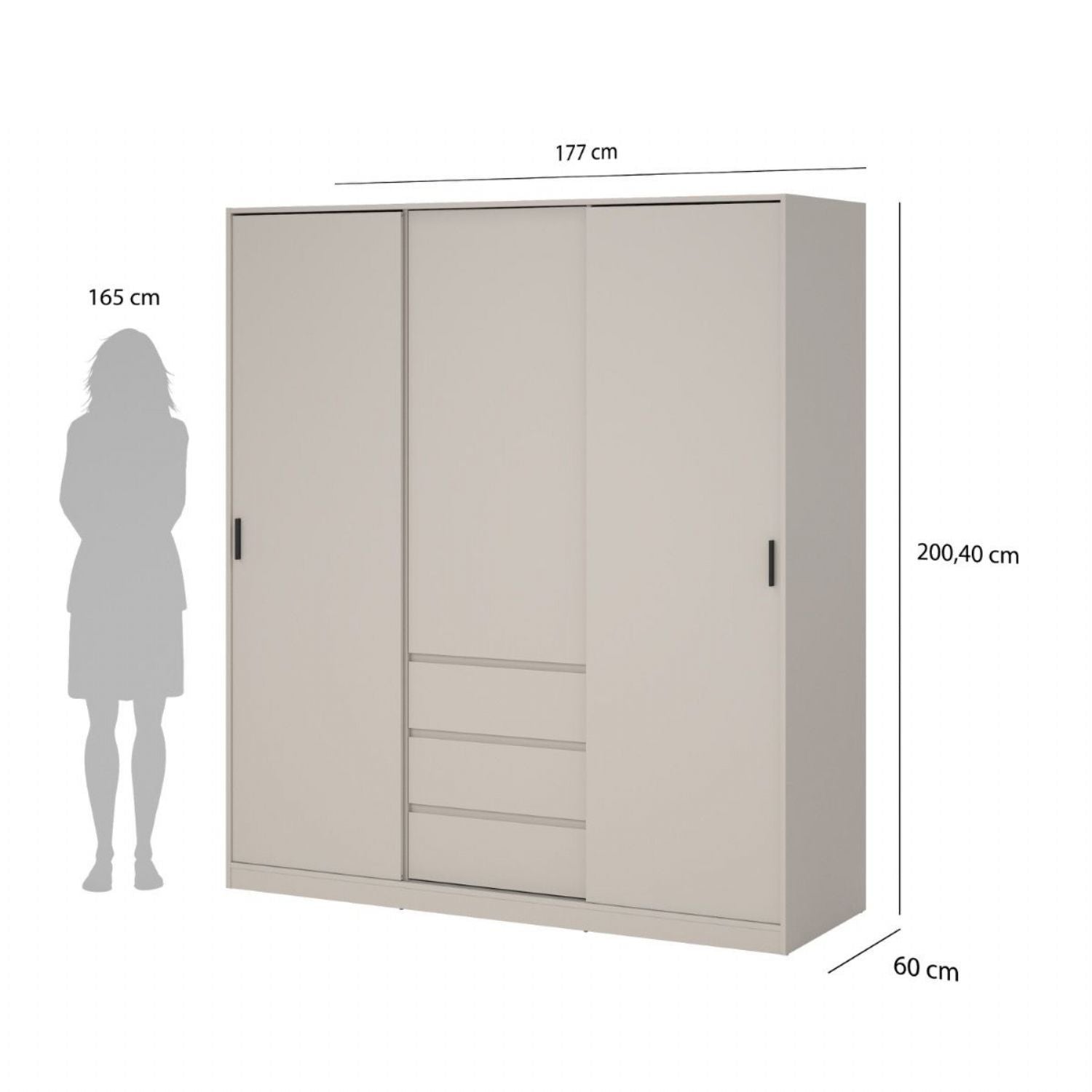 Naia Wardrobe with 2 sliding Doors 1 Door 3 Drawers in Cashmere