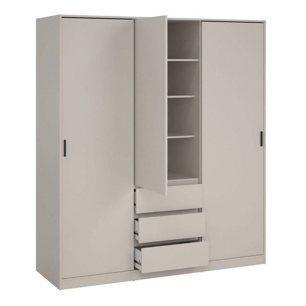Naia Wardrobe with 2 sliding Doors 1 Door 3 Drawers in Cashmere