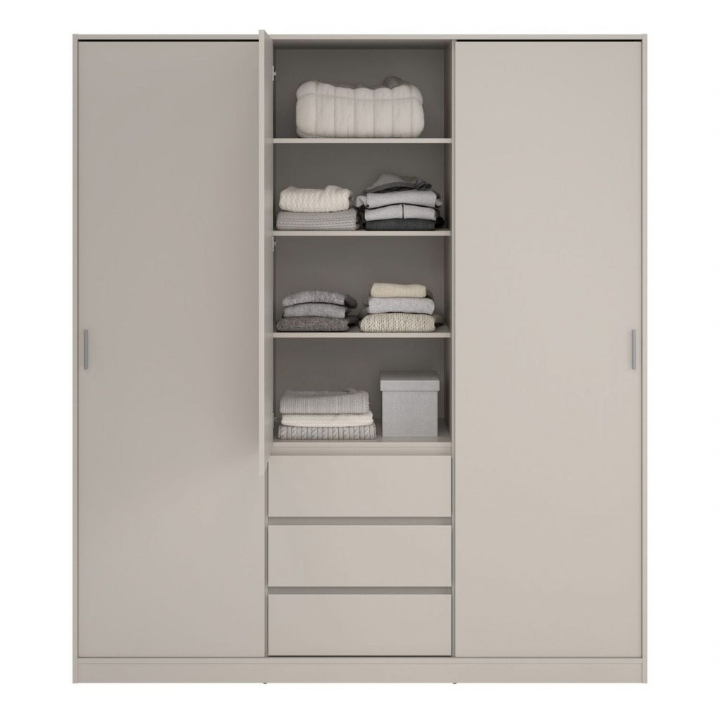 Naia Wardrobe with 2 sliding Doors 1 Door 3 Drawers in Cashmere