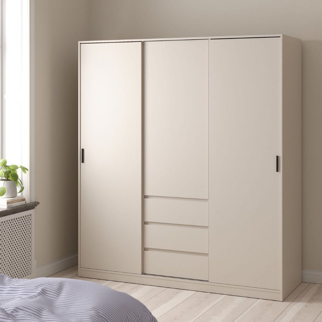 Naia Wardrobe with 2 sliding Doors 1 Door 3 Drawers in Cashmere