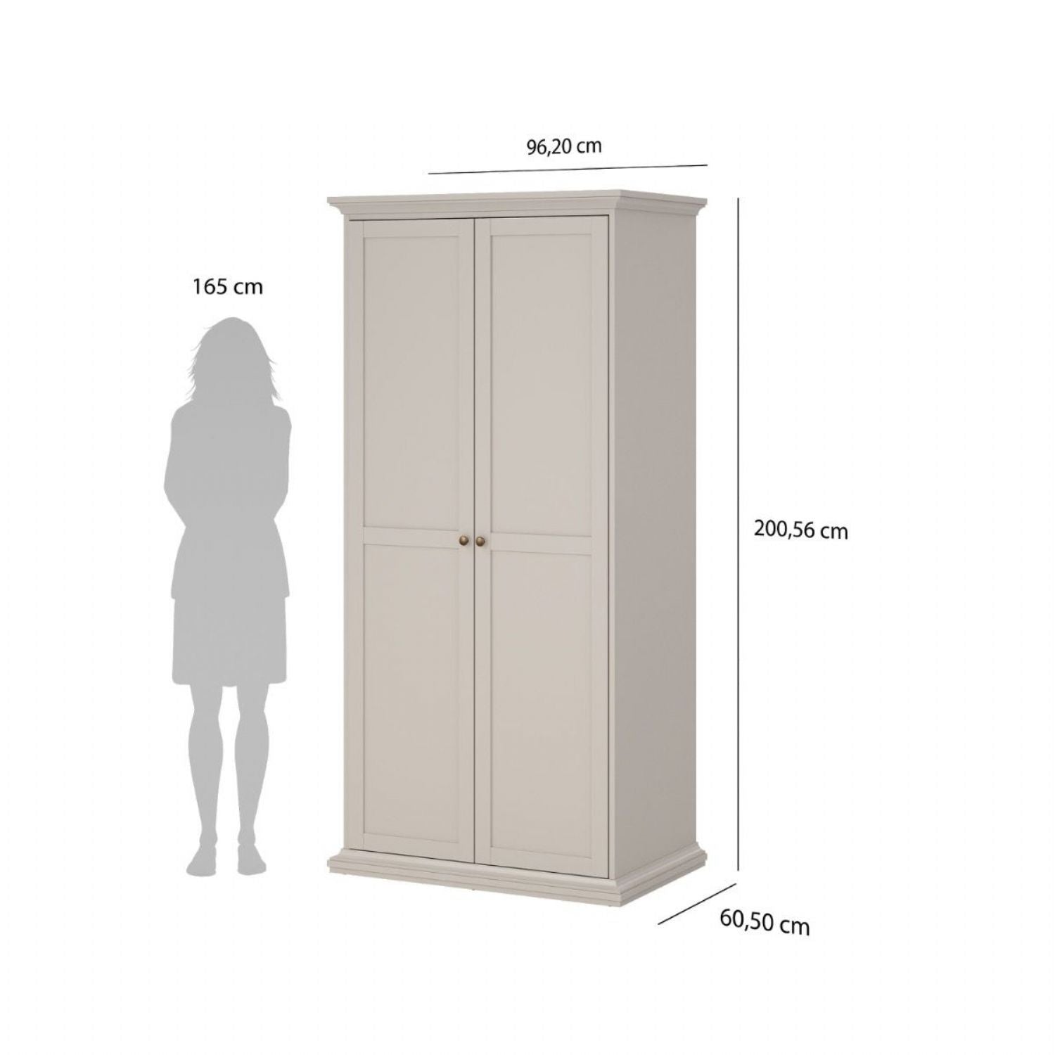 Paris Wardrobe with 2 Doors in Cashmere