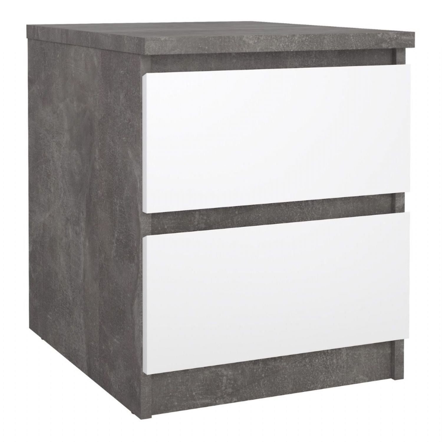 Naia Bedside 2 Drawers in Concrete and White High Gloss