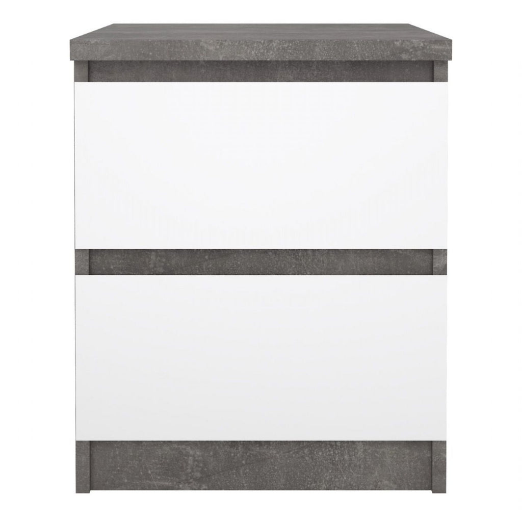Naia Bedside 2 Drawers in Concrete and White High Gloss