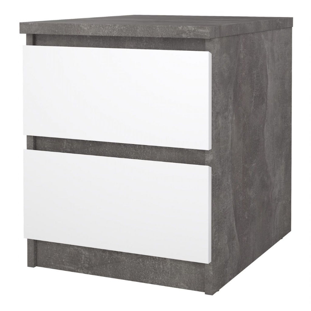 Naia Bedside 2 Drawers in Concrete and White High Gloss